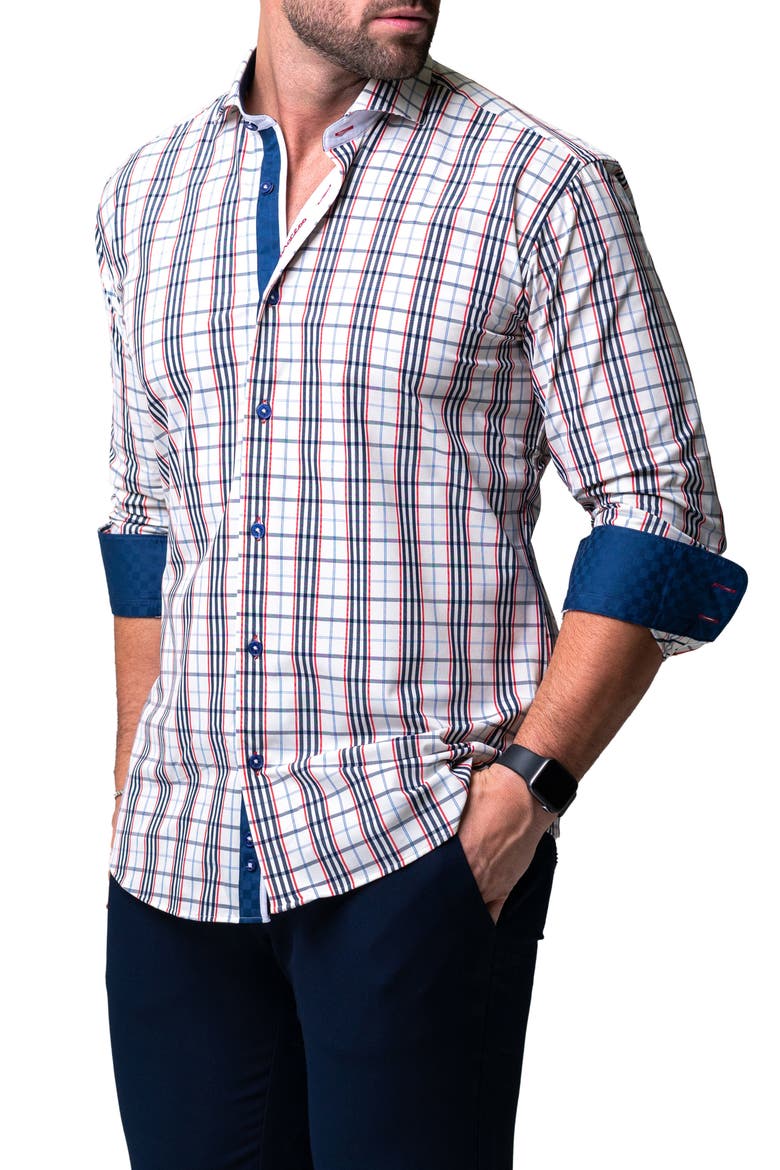 Einstein Plaid Egyptian Cotton Button-Up Shirt, Alternate, color, WHITE