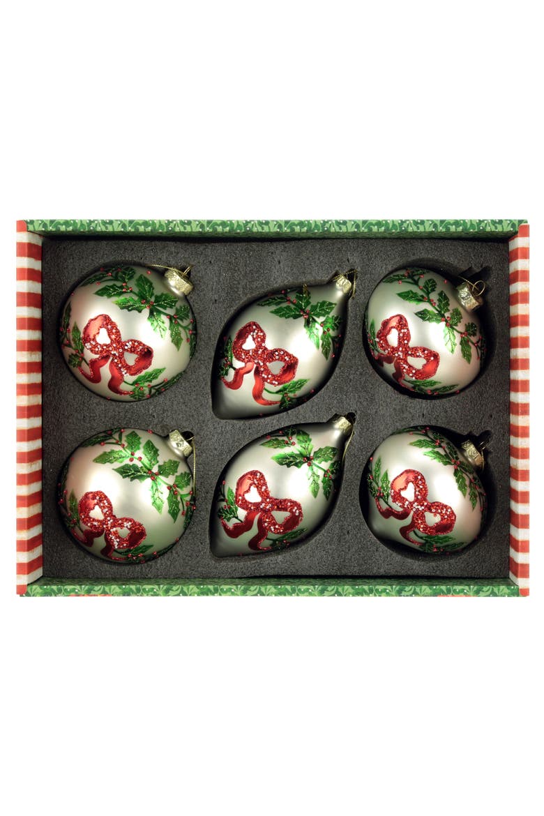 Festive Holly Bow Ornament, Box of 6, Alternate, color, Red