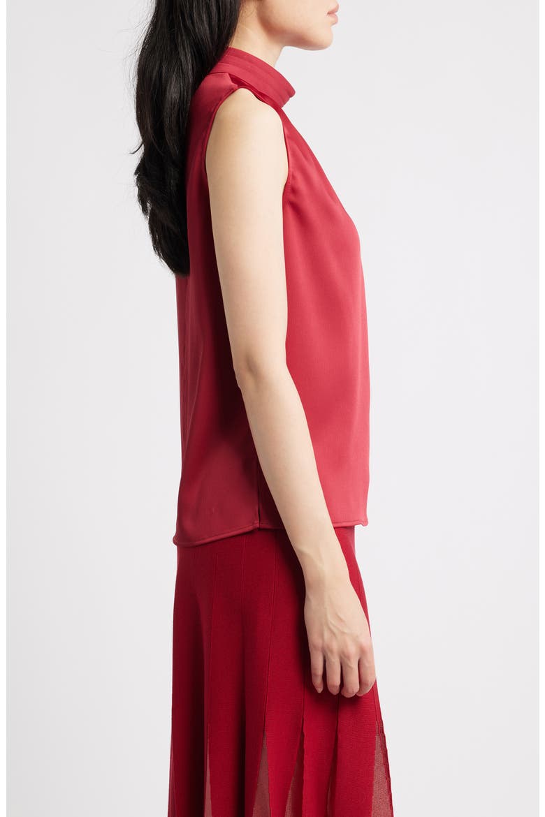 Crêpe de Chine Mock Neck Sleeveless Top, Alternate, color, SCARLET RED