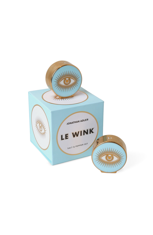 Jonathan Adler Le Wink Salt And Pepper Set In Light Blue/gold