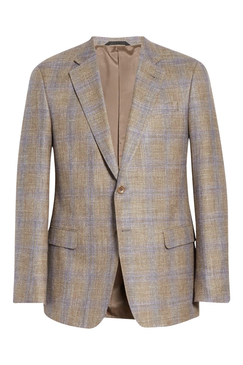 Trim Fit Plaid Wool & Silk Blend Sport Coat, Alternate, color, SAND