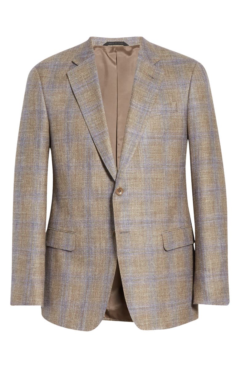 Giorgio Armani Trim Fit Plaid Wool & Silk Blend Sport Coat, Alternate, color, 