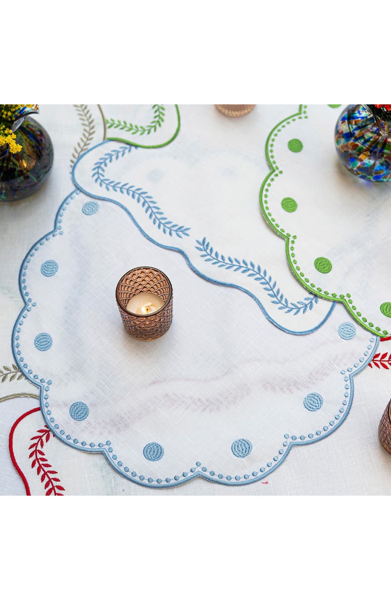 VIETRI Tessuti Set of 4 Round White Linen Placemats with Blue Dot Embroidery, Alternate, color, Blue