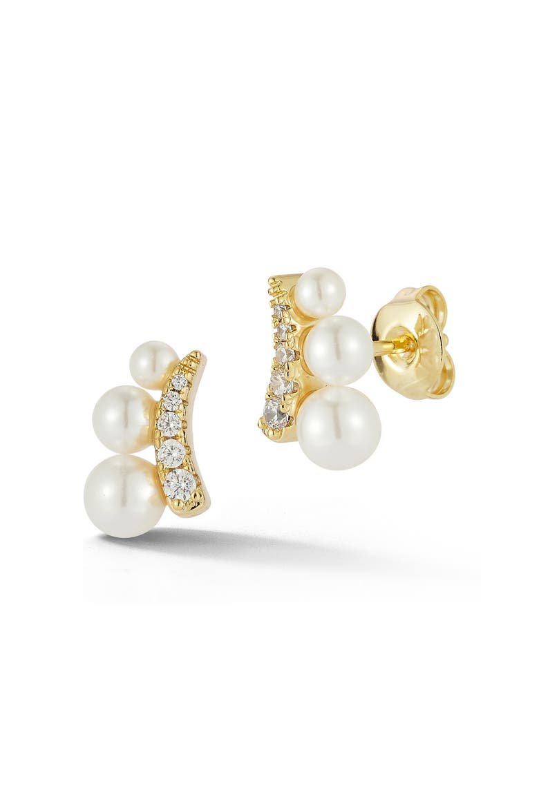 Imitation Pearl and Cubic Zirconia Stud Earrings, Main, color, GOLD