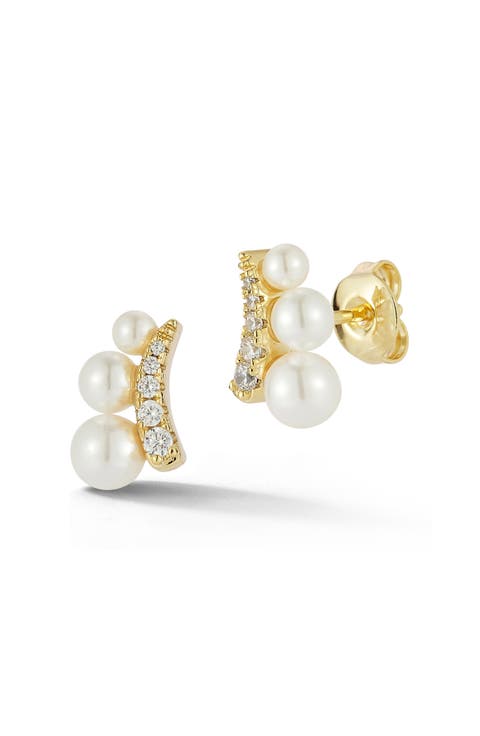 Imitation Pearl and Cubic Zirconia Stud Earrings