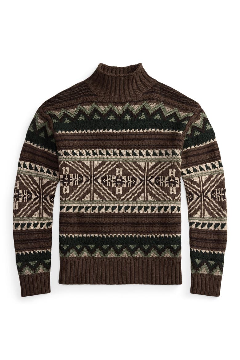 Geometric Cotton Blend Sweater, Alternate, color, BROWN COMBO