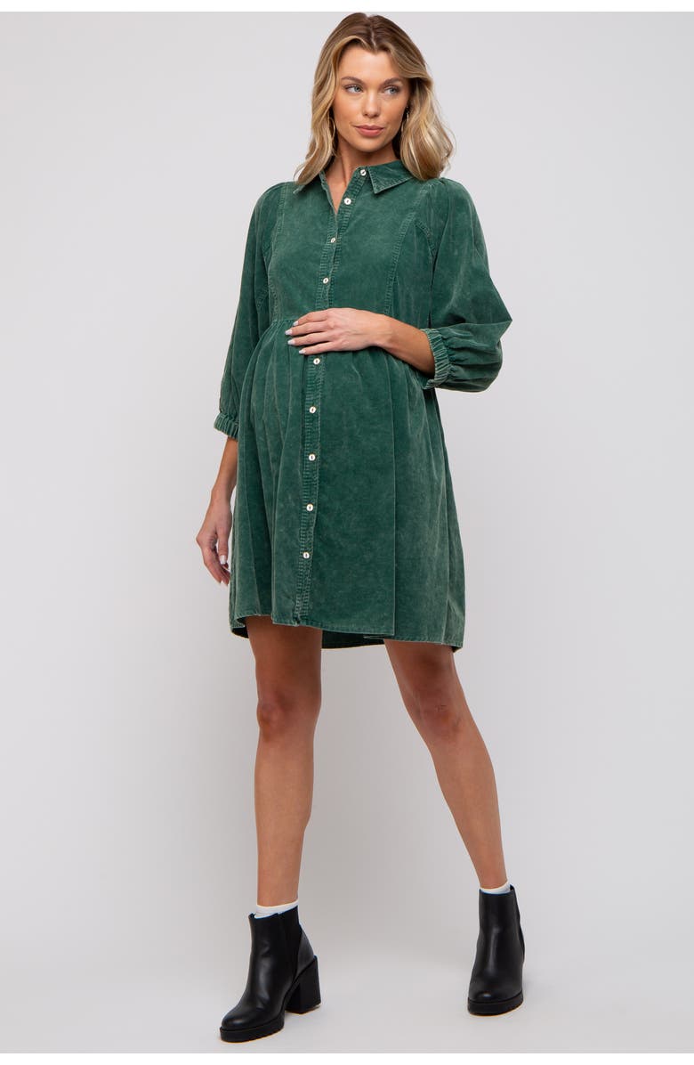 PinkBlush Corduroy Button Down Collared Dress, Alternate, color, Green