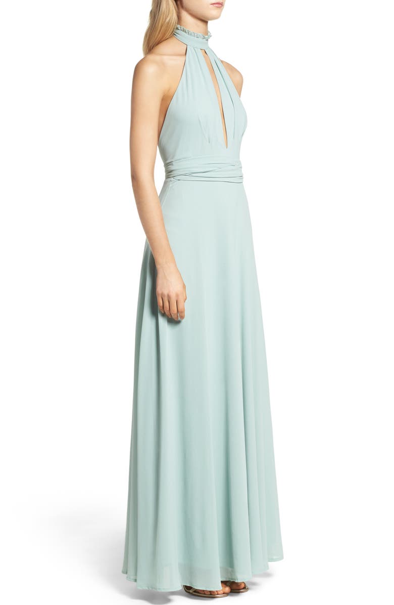 Lulus Ruffle Neck Halter Gown, Alternate, color, 
