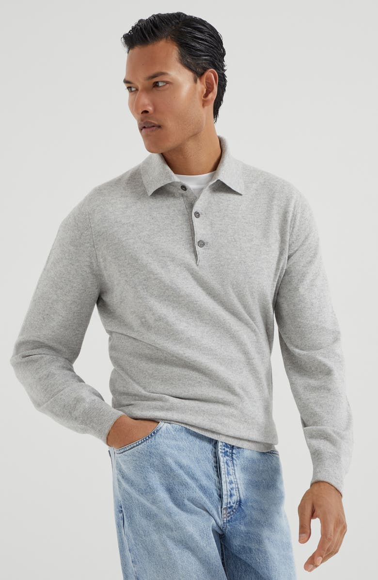 Brunello Cucinelli Polo-style sweater, Alternate, color, Light Grey