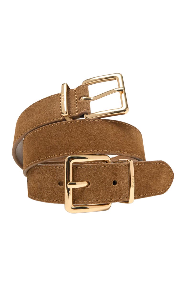 maje Double buckle suede belt, Alternate, color, Camel