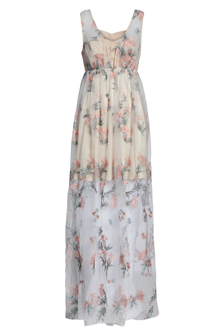 Floral Embroidered Maxi Dress, Alternate, color, IVORY/ MULTI