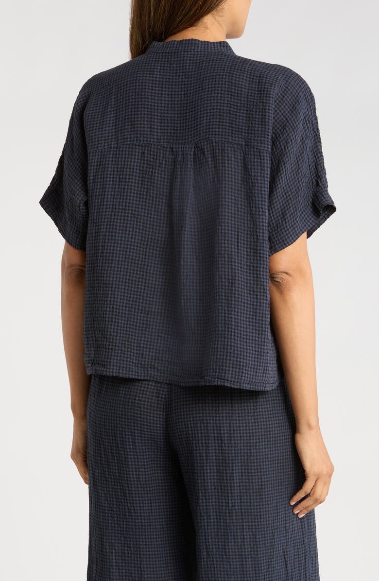 Eileen Fisher Mandarin Collar Short Sleeve Organic Linen Button-Up Shirt, Alternate, color,