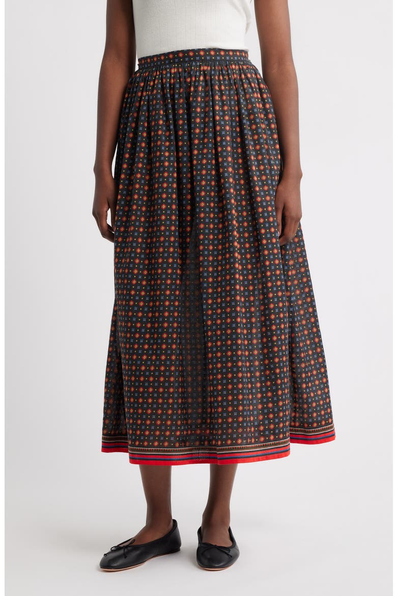 Marciette Foulard Print Organic Cotton Maxi Skirt, Main, color, NOIR MONTMARTRE FOULARD