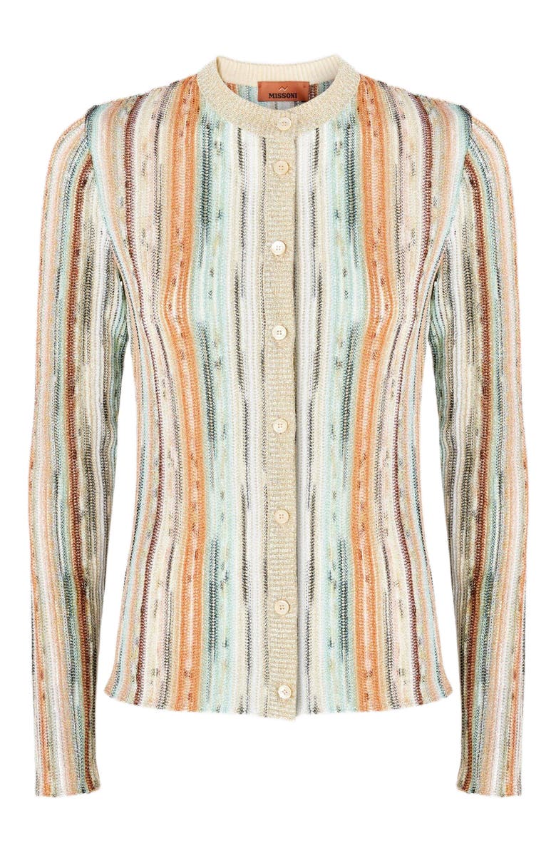 Missoni Striped Lamé Slub Viscose Crewneck Cardigan, Alternate, color, Multicoloured