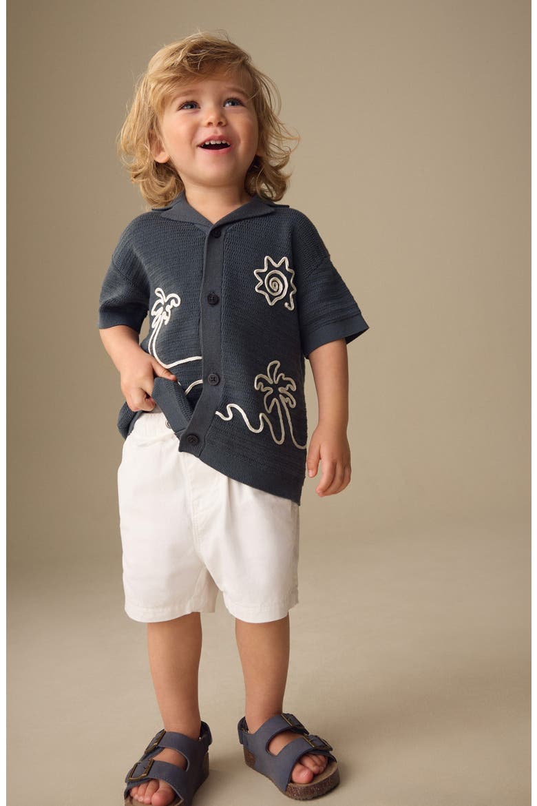 Kids' Beach Scene Knit Button-Up Shirt, Alternate, color, GREY