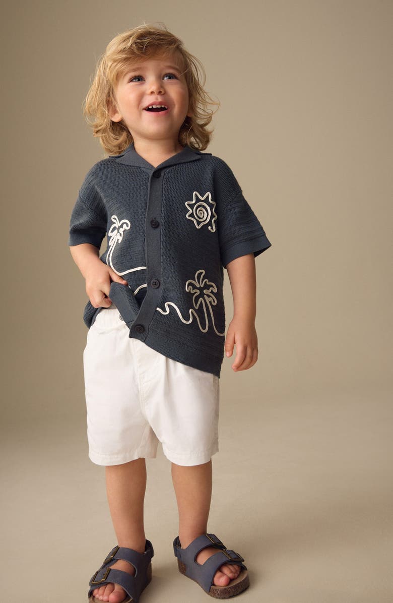 NEXT Kids' Beach Scene Knit Button-Up Shirt, Alternate, color, Grey