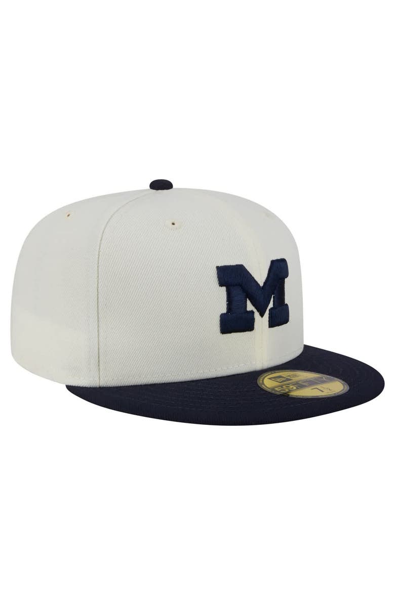 New Era Men's New Era Cream Michigan Wolverines Chrome 59FIFTY Fitted Hat, Alternate, color, 