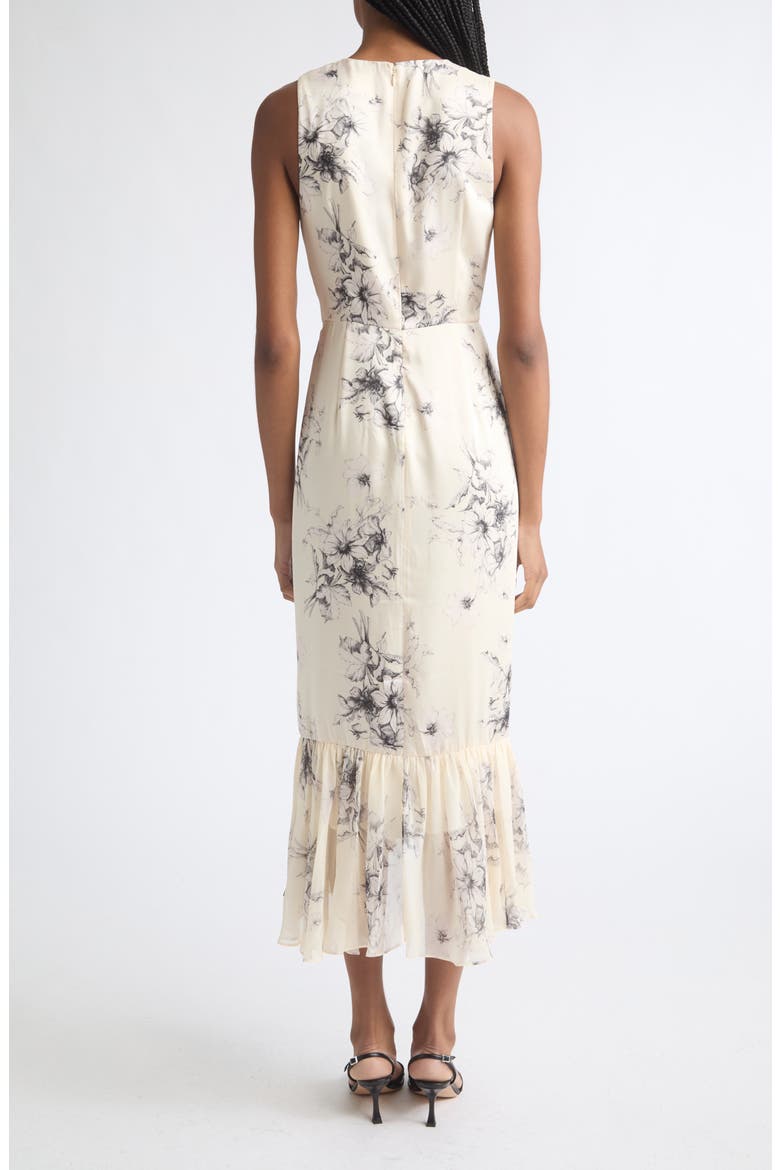 Cyrus Floral Ruffle Midi Dress, Alternate, color, GARDENIA/BLACK