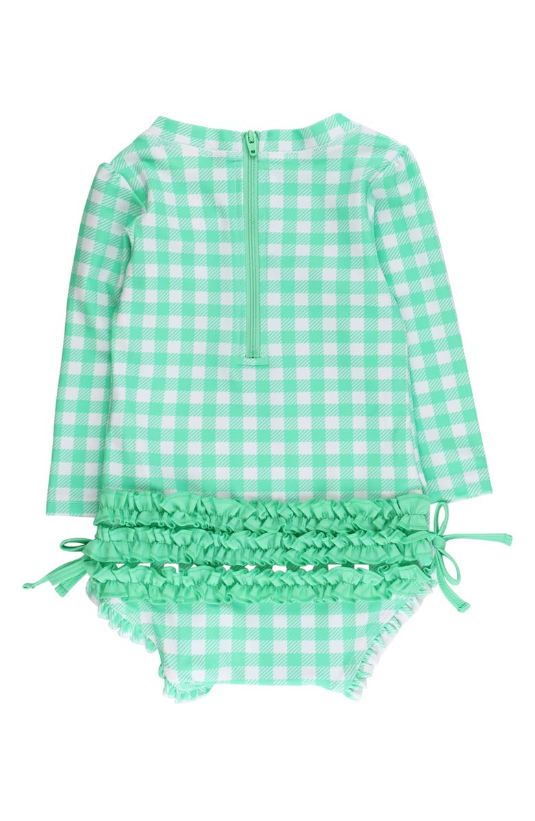 RuffleButts Baby Girls Gingham Long Sleeve UPF50+ One Piece Rash Guard, Alternate, color, Spring Bud Gingham
