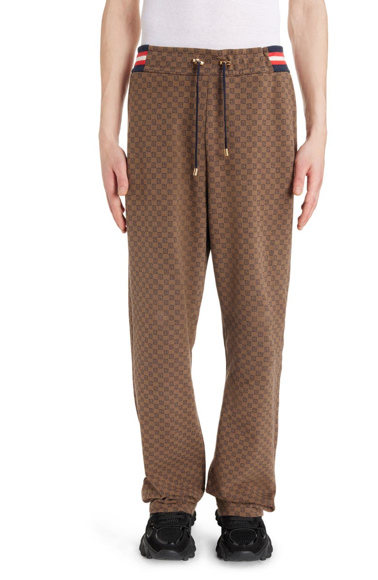 Balmain Mini Monogram Drawstring Pants, Main, color,