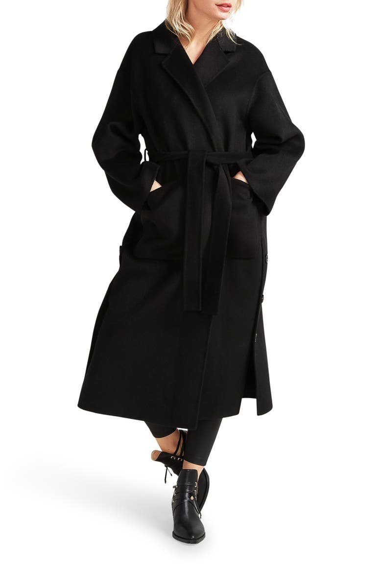 Wide Awake Split Hem Wool Blend Coat, Alternate, color, BLACK