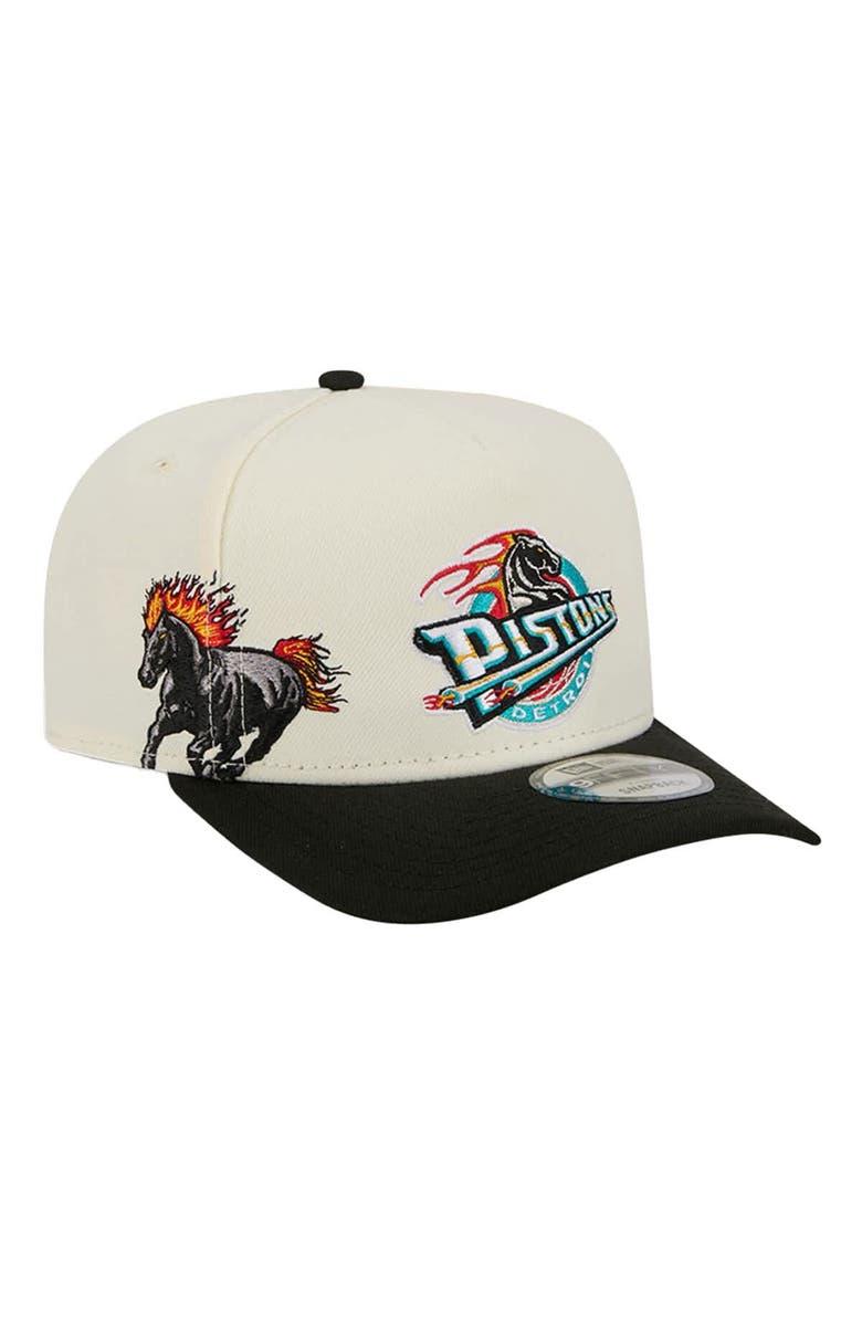 New Era Men's New Era  Cream Detroit Pistons Illustrated Mascot 2-Toned Pre-Curved A-Frame 9FIFTY Adjustable Hat, Main, color, Cream