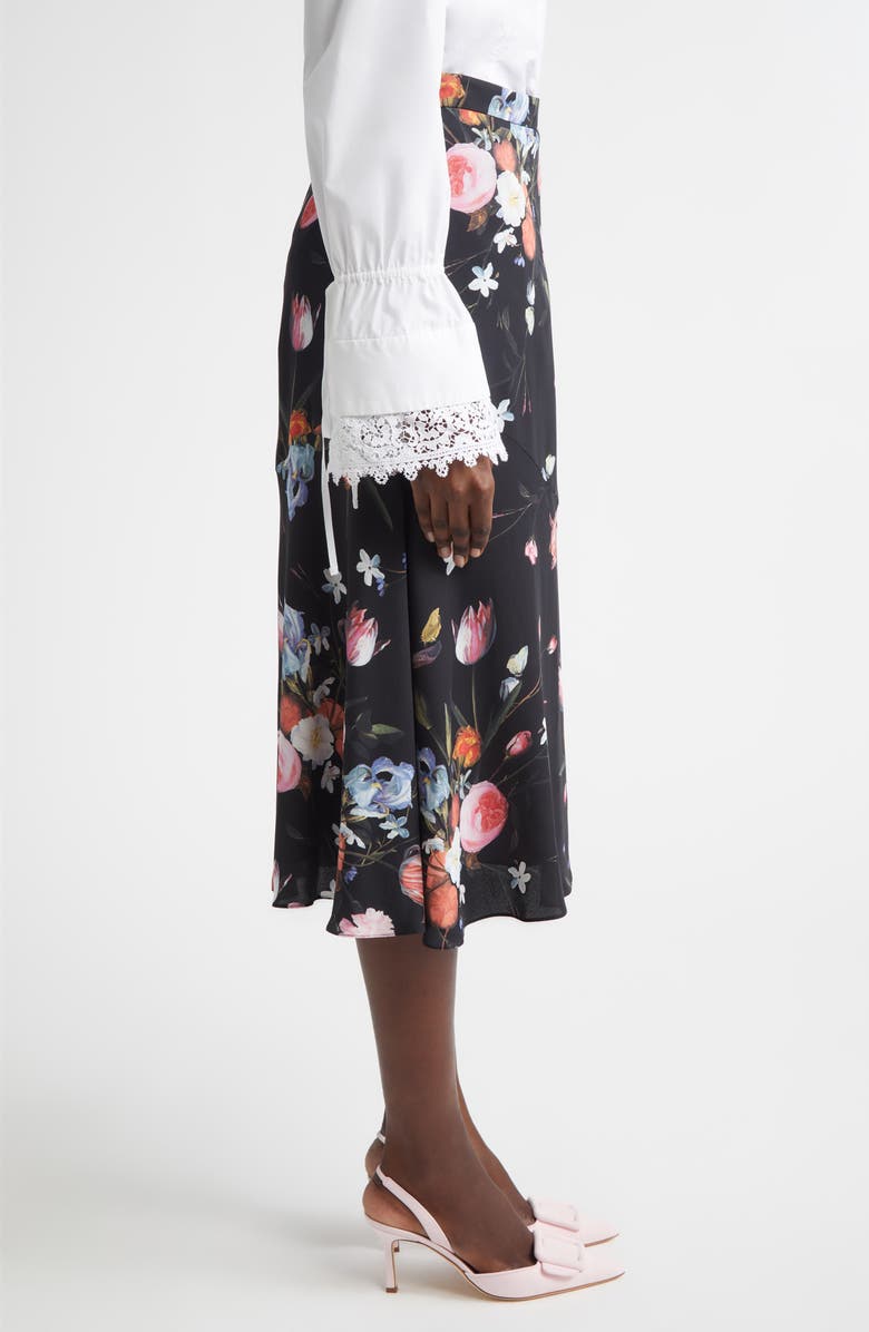 Erdem Floral A-Line Crepe Midi Skirt, Alternate, color, Dutch Flower Painting Black