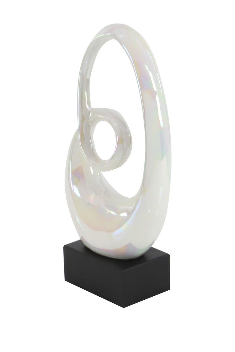 White Ceramic Swirl Abstract Sculpture with Black Base, Alternate, color, WHITE