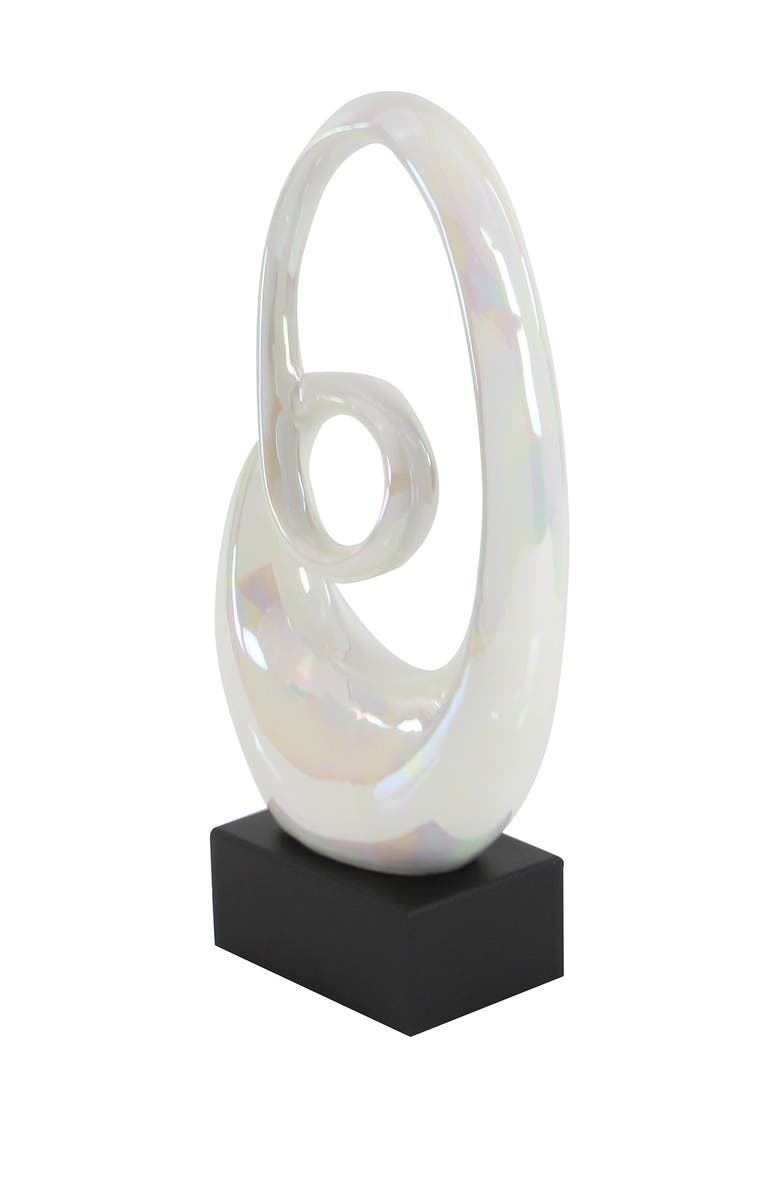 WILLOW ROW White Ceramic Swirl Abstract Sculpture with Black Base, Alternate, color, White