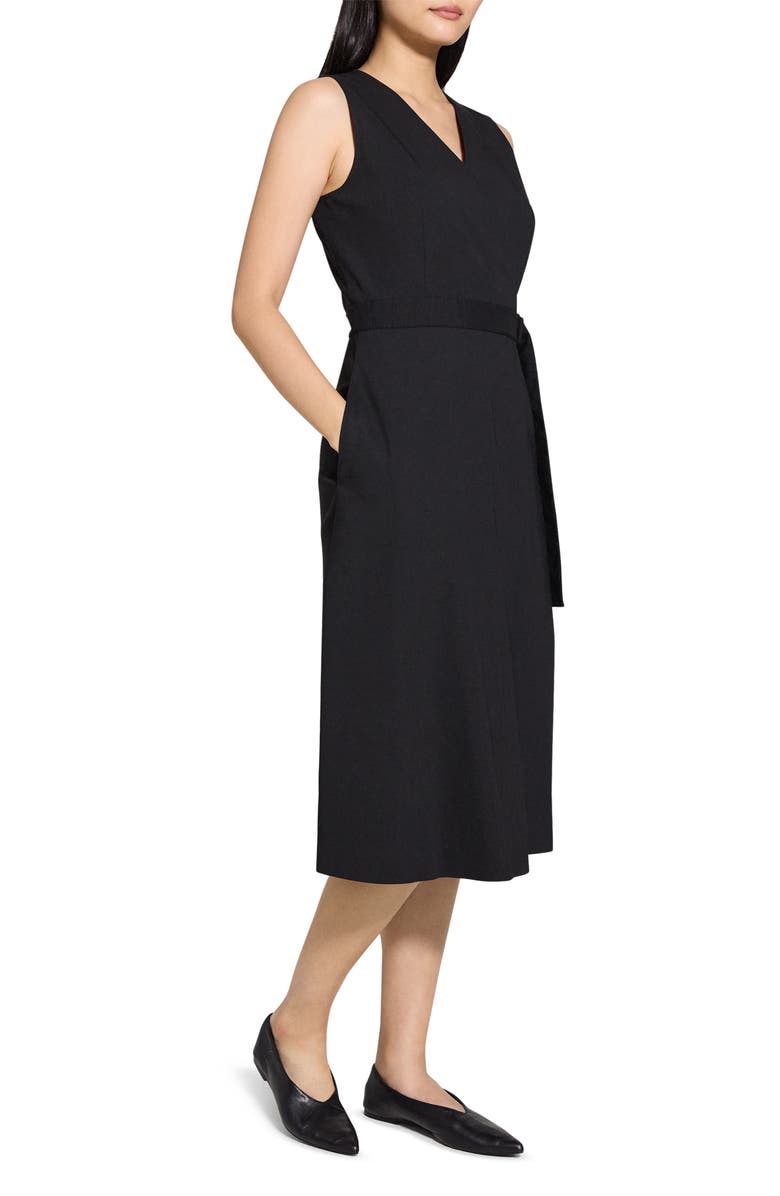 Theory Sleeveless Linen Blend Wrap Dress, Alternate, color, Black