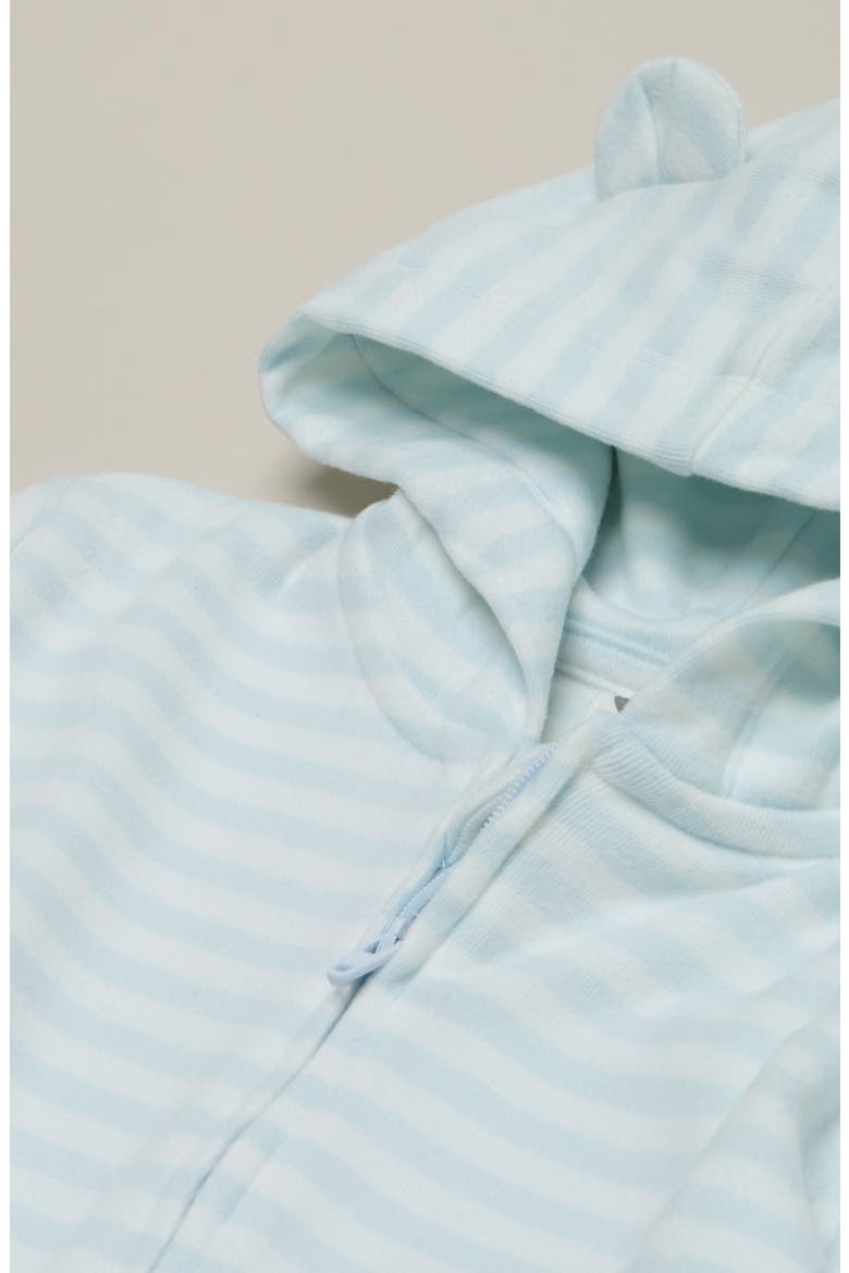 Stripe Hooded Long Sleeve Romper, Alternate, color, BLUE FADE SHEA STRIPE