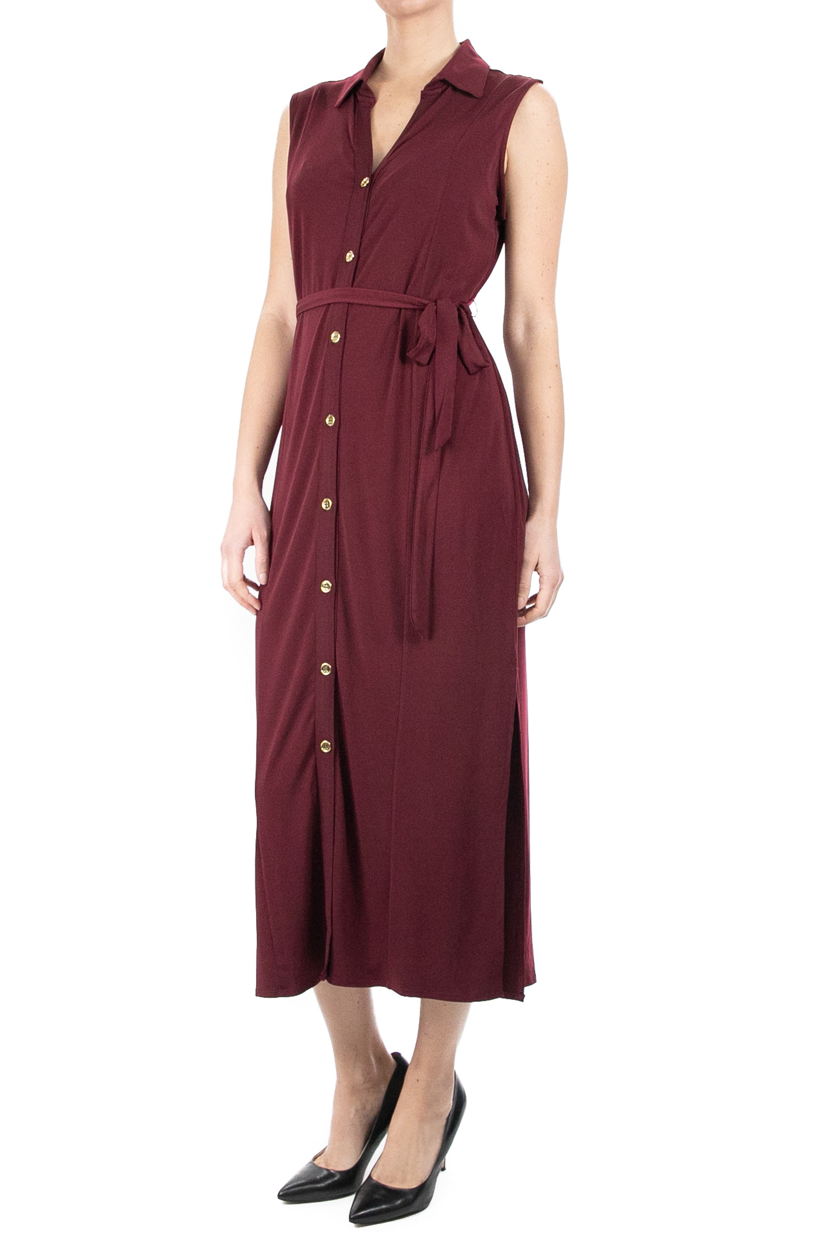 Nina Leonard Button Front Midi Shirt Dress