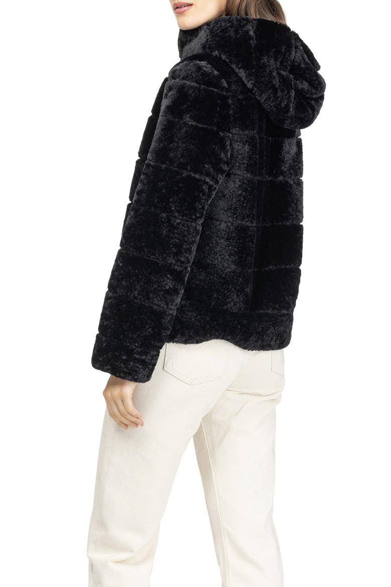 Horizontal Genuine Shearling Zip Jacket with Hood, Alternate, color, BLACK