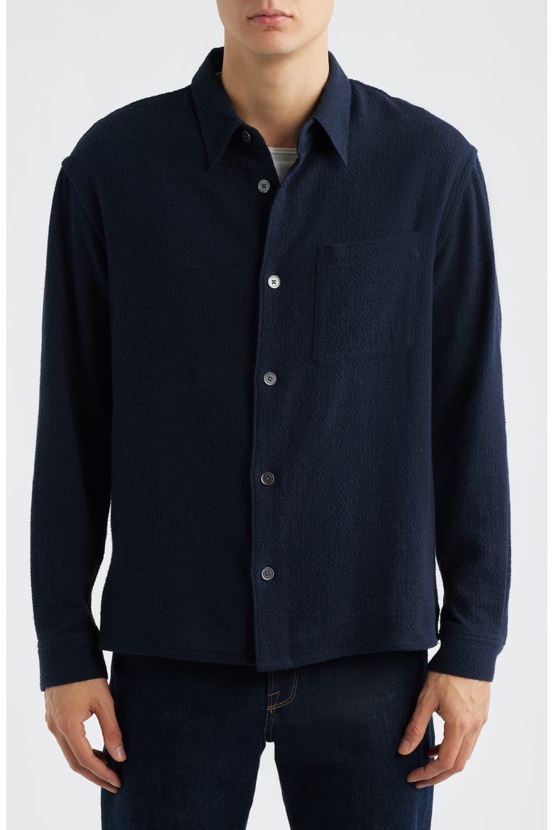 Open Weave Cotton Blend Button-Up Shirt, Alternate, color, DARK NAVY