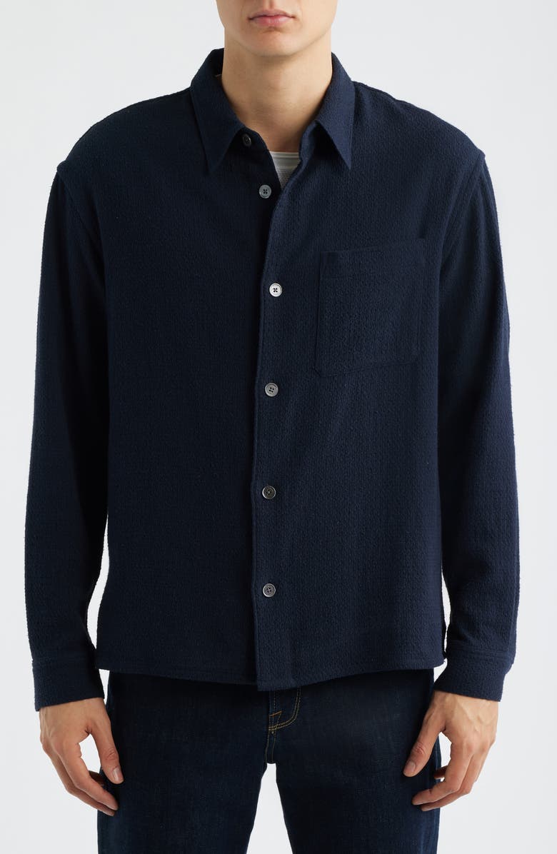 FRAME Open Weave Cotton Blend Button-Up Shirt, Alternate, color, Dark Navy