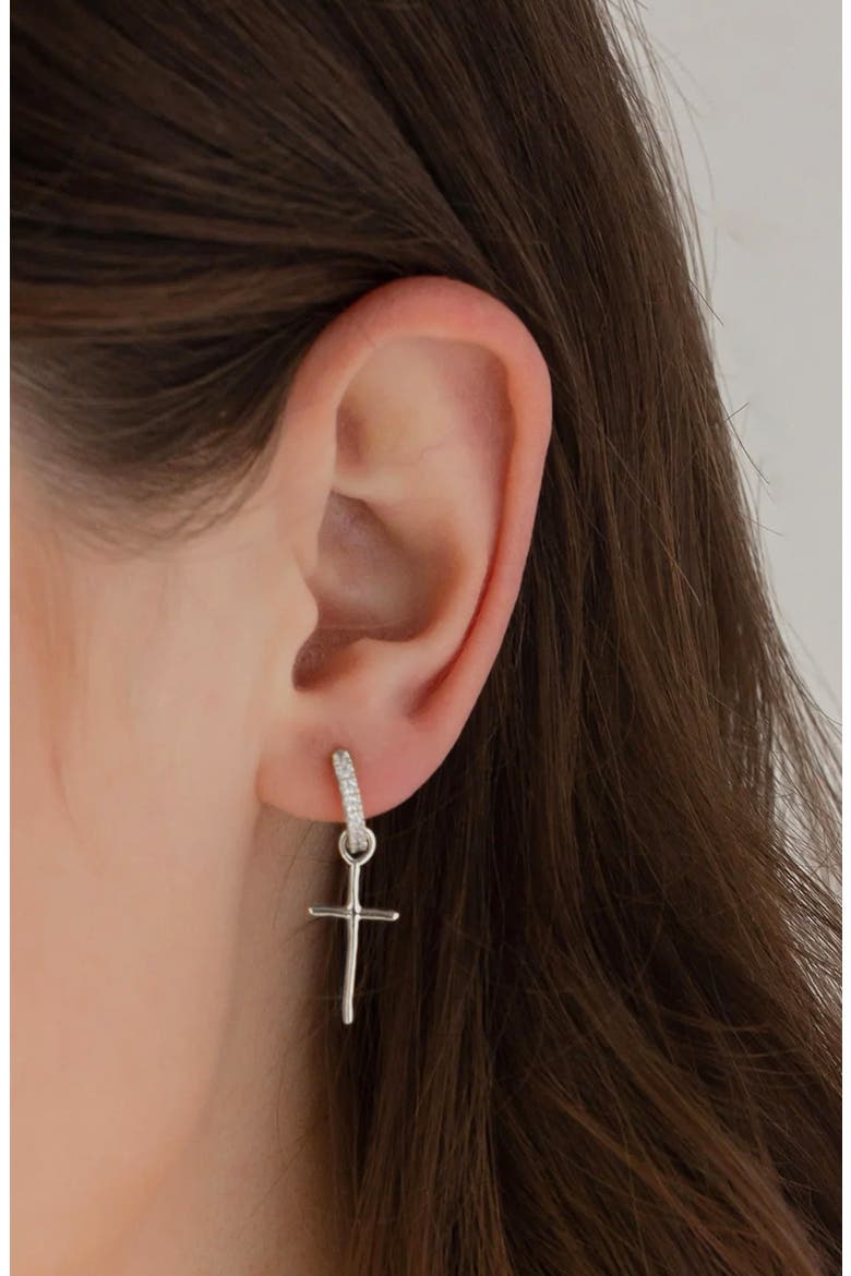 Sterling Silver 18k Gold Plated Ariel Cross Necklace & Mismatching Cross Earrings Set, Alternate, color, Silver
