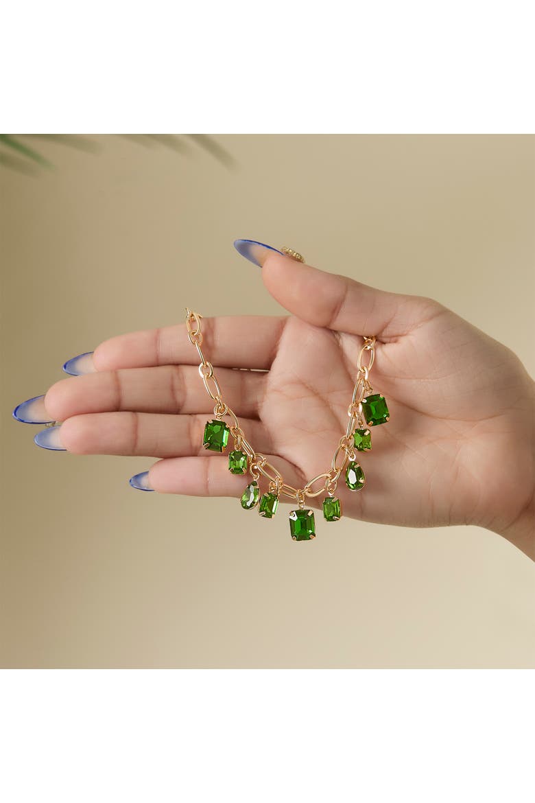 Green Gem Drop Charm Necklace in Gold-Tone Chain, Alternate, color, Green