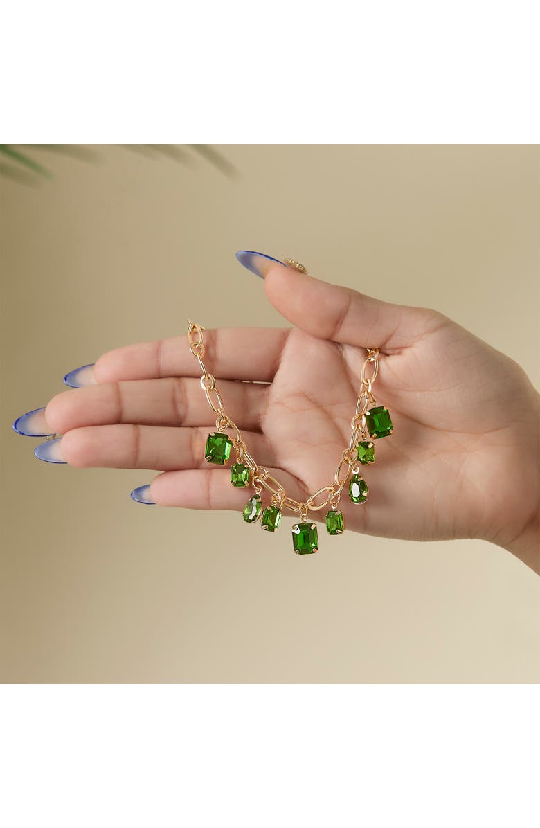 Jessica Simpson Green Gem Drop Charm Necklace in Gold-Tone Chain, Alternate, color, Green