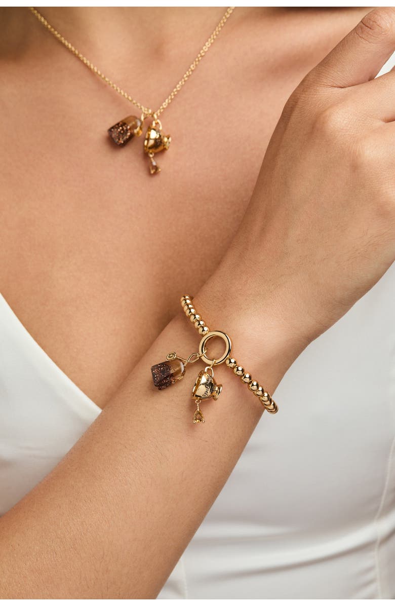 Alex and Ani 'Spill the Tea' Cup & Tea Bag Stretch Bracelet, Alternate, color, Gold