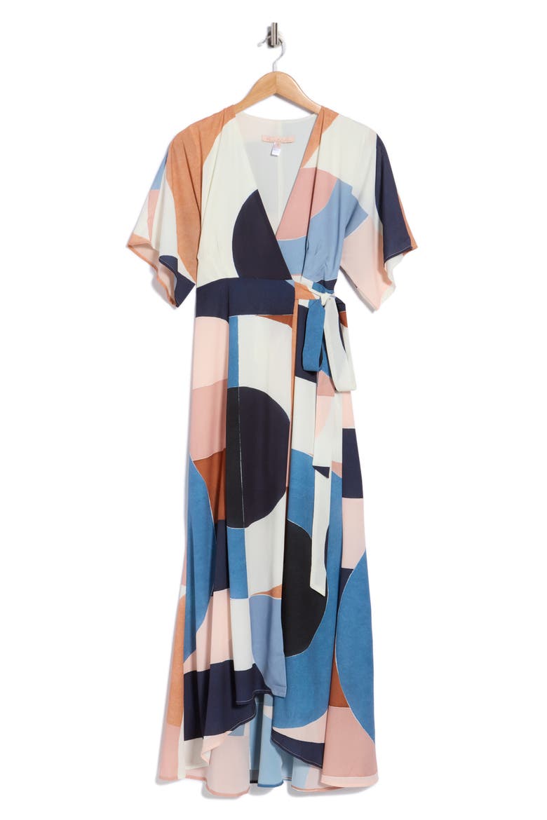 Gemma Wrap Dress, Main, color, BLUE MULTI GEO