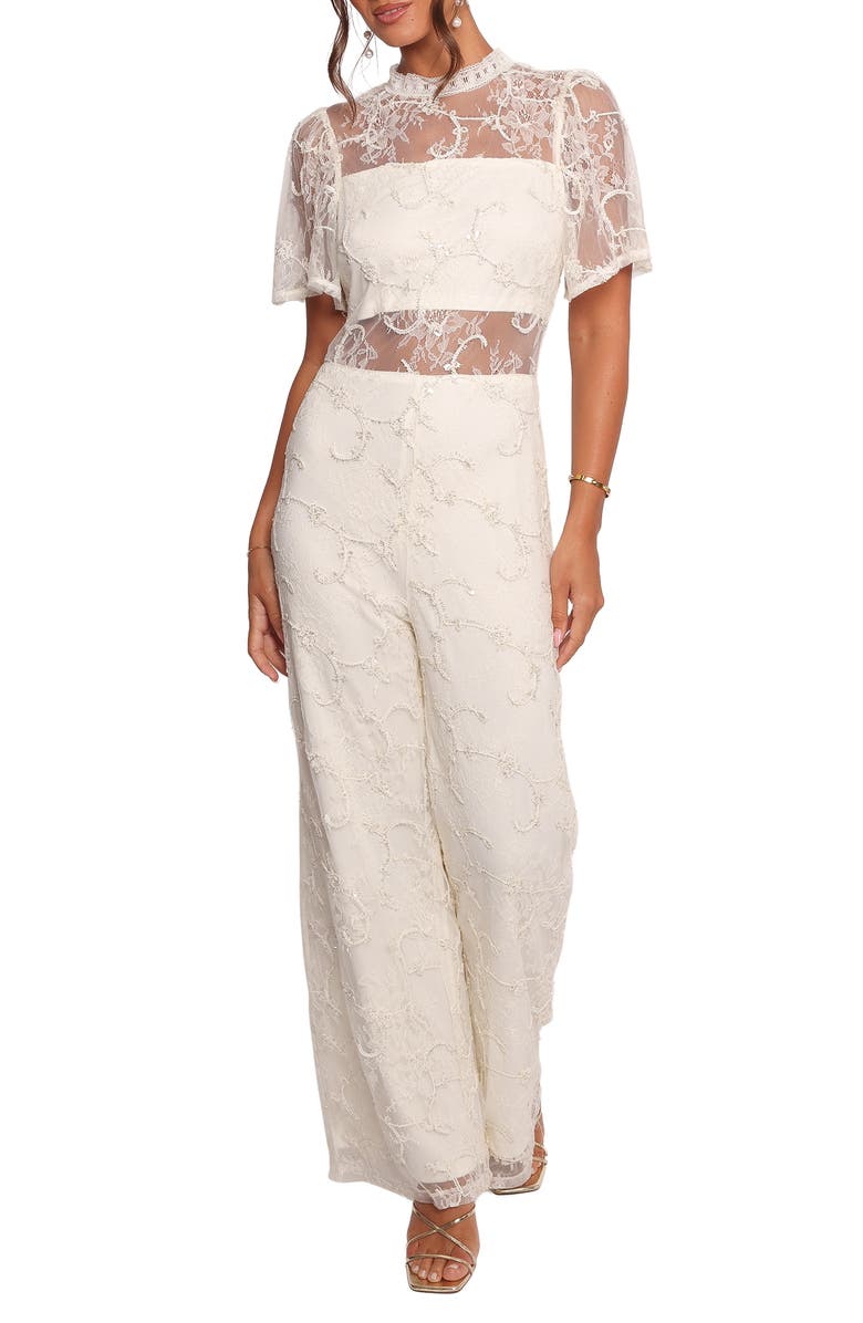 Petal & Pup Zina Sequin & Lace Jumpsuit, Main, color, Ivory