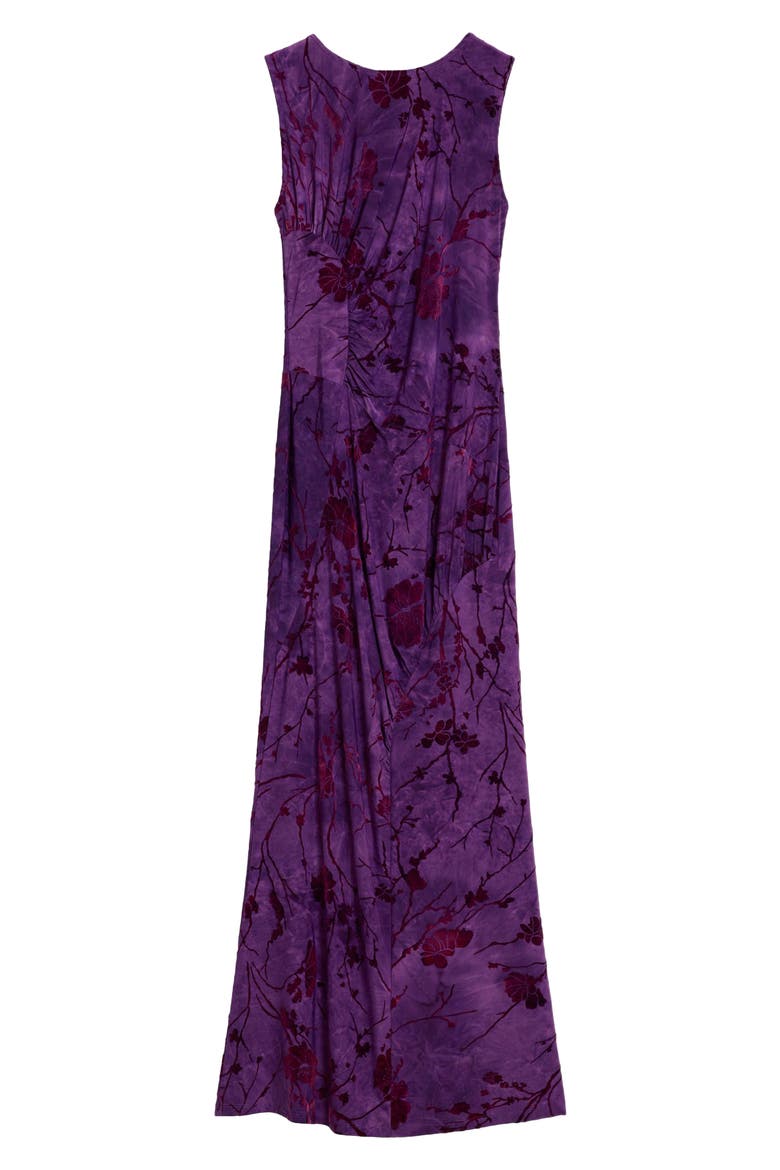 Floral Stretch Velvet Midi Dress, Alternate, color, MEDIUM PURPLE