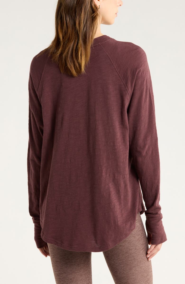 Zella Relaxed Washed 2.0 Long Sleeve Slub Tee, Alternate, color, Burgundy Fudge