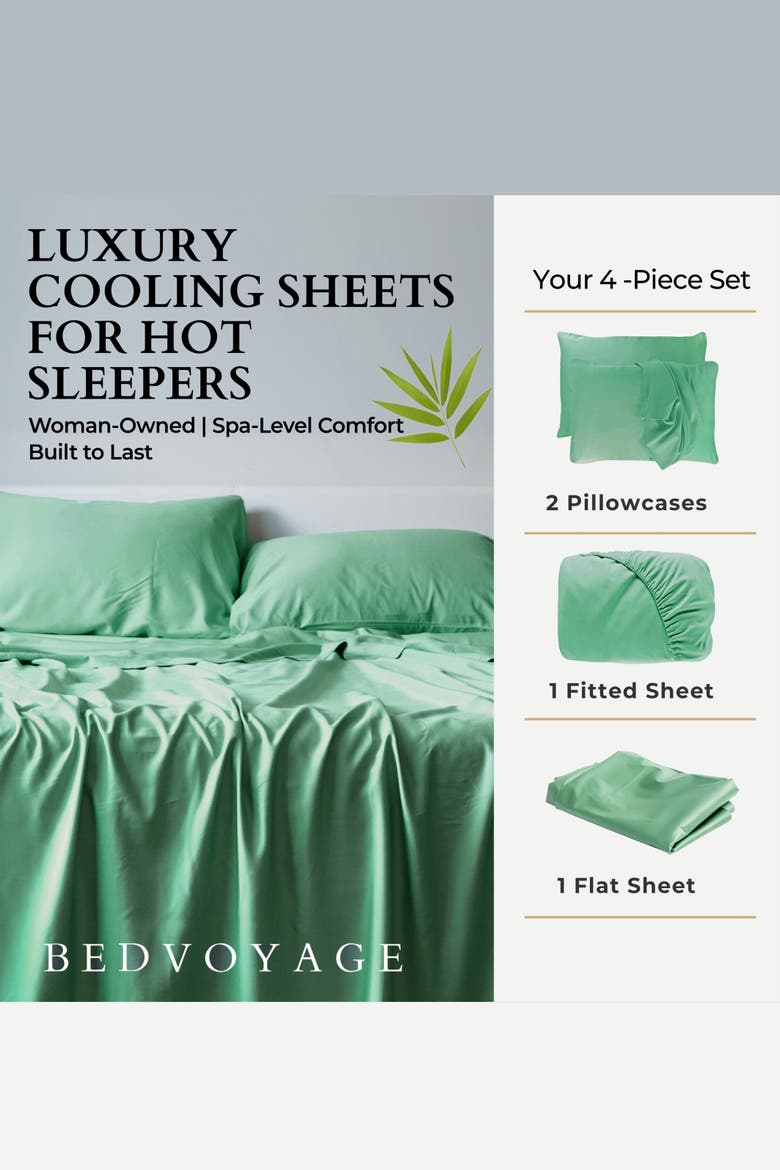 Cooling 100% Viscose Sheet Set - Soft, Breathable Comfort, Alternate, color, Seaglass