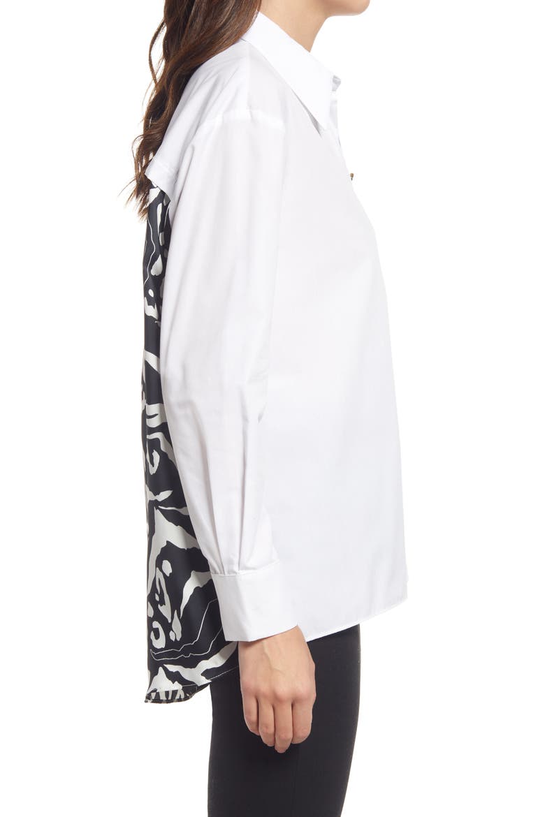 Contrast Print Poplin Cotton Blend Button-Up Shirt, Alternate, color, WHITE