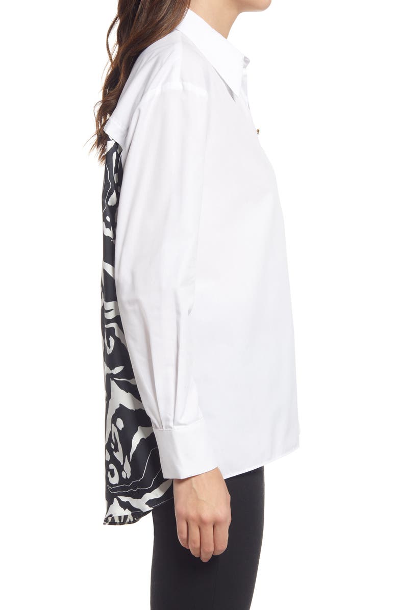 River Island Contrast Print Poplin Cotton Blend Button-Up Shirt, Alternate, color, 