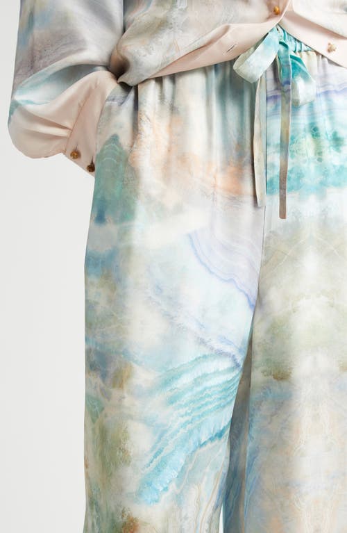 Shop Zimmermann Agate Print Silk Track Pants In Blue Agate