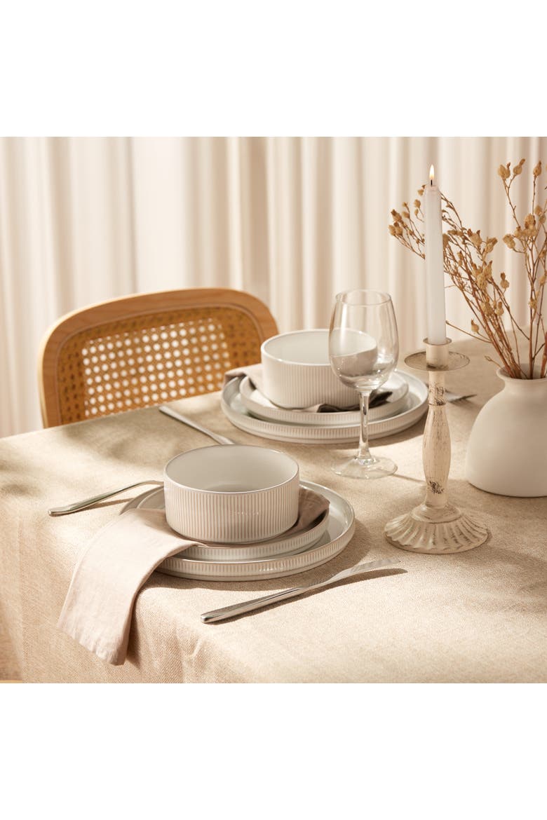 Hearthstone Collection Kook Ceramic Dinnerware Set - 12 Piece, Service for 4, Alternate, color, Powder White