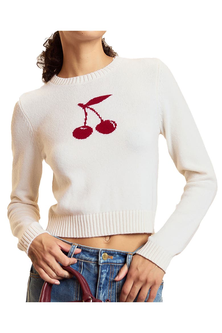 Intarsia Cropped Sweater, Alternate, color, Ivory