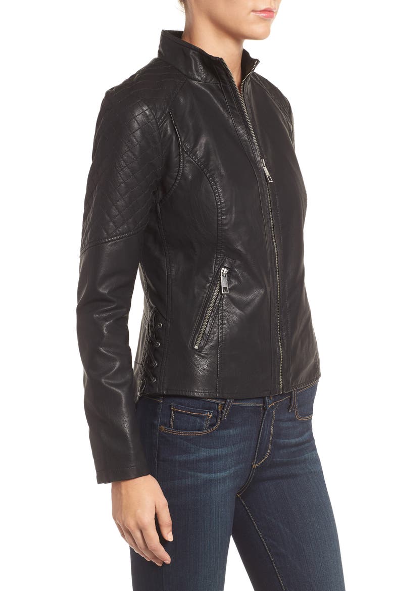 Faux Leather Jacket, Alternate, color, BLACK